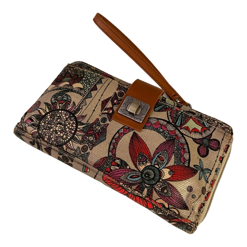SAKROOTS Large Smartphone Wallet with Crossbody Strap Tan Multi - Picture 3 of 12